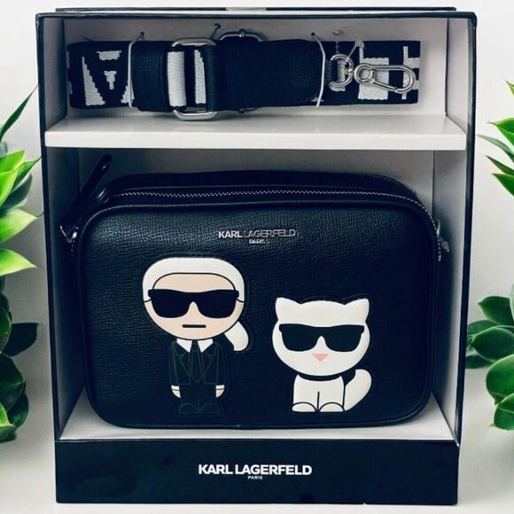 NWT Rare KARL LAGERFELD Cat Maybelle Camera Black Crossbody Bag with Gift Box - Picture 1 of 12